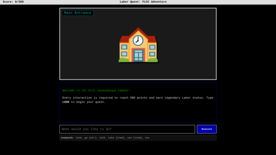 Screenshot of Laker Quest text adventure game